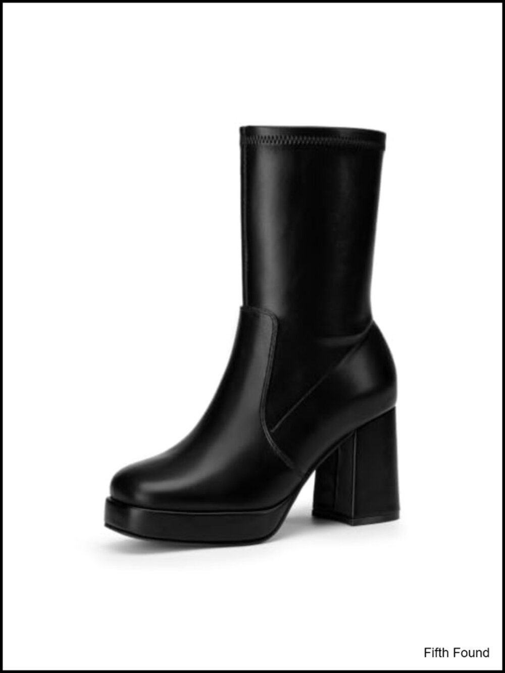 Women's Platform Mid Calf Boots Stretch Chunky Block Heel